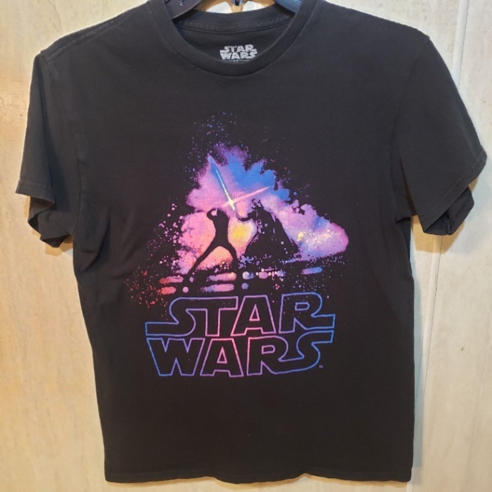Star Wars Luke & Darth Vader Battle Graphic T-Shirt Black 100% Cotton Size Small - Picture 2 of 4
